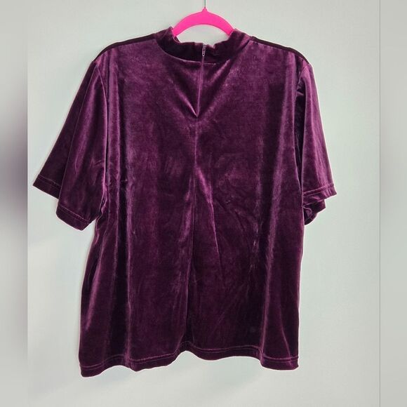 Teddi Vintage Wild Thing Mock Neck Velour Velvet Short Sleeve Top Sz 2X Merlot - Picture 5 of 9